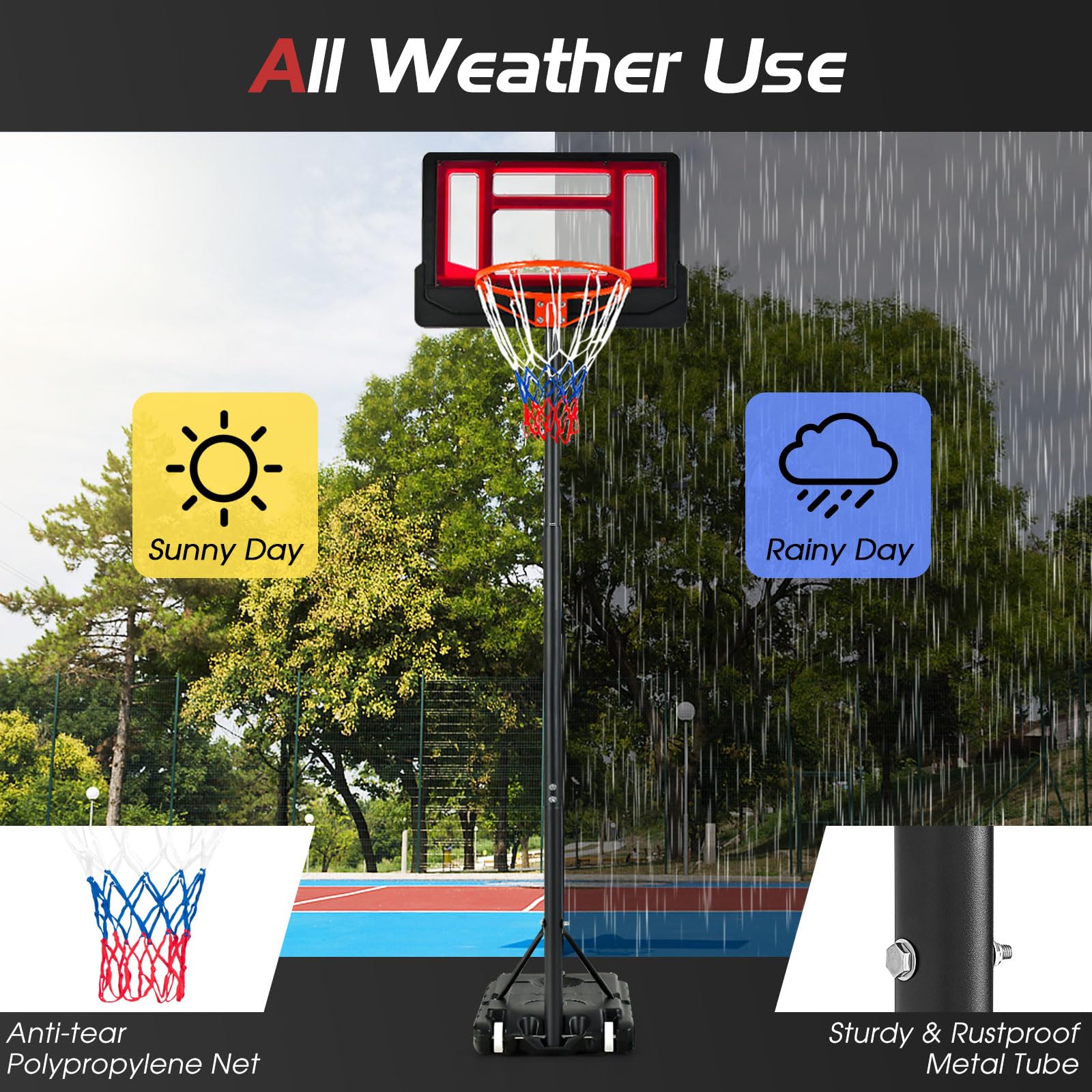 Giantex Portable Basketball Hoop, 4.3 FT-8.2 FT Stepless Height Adjustable Basketball Goal System for Kids Teenagers Youth