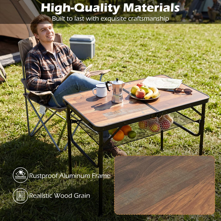 Giantex 3 FT Folding Camping Table Max 28" | Portable Aluminum Picnic Table with Adjustable Heights