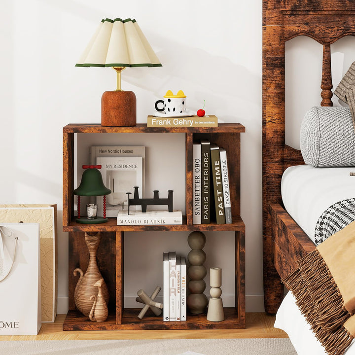 Giantex 3-Tier S-Shaped Bookshelf, Modern Geometric Bookcase, Freestanding Display Shelf for Small Space