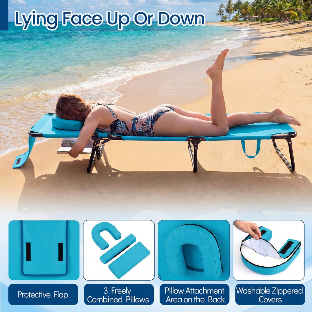 Giantex Folding Beach Tanning Chair Adjustable Face Down Patio Lounge Chair