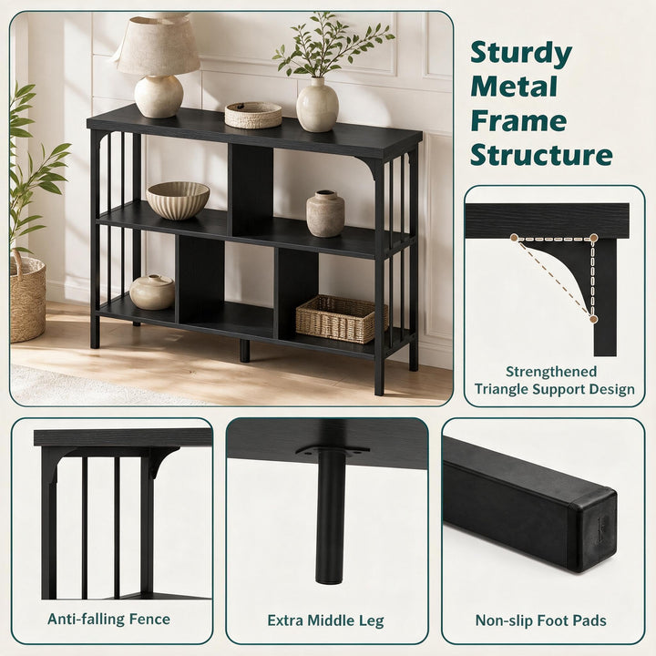 GIANTEX 3-Tier Industrial Low Wide Bookshelf with Metal Frame