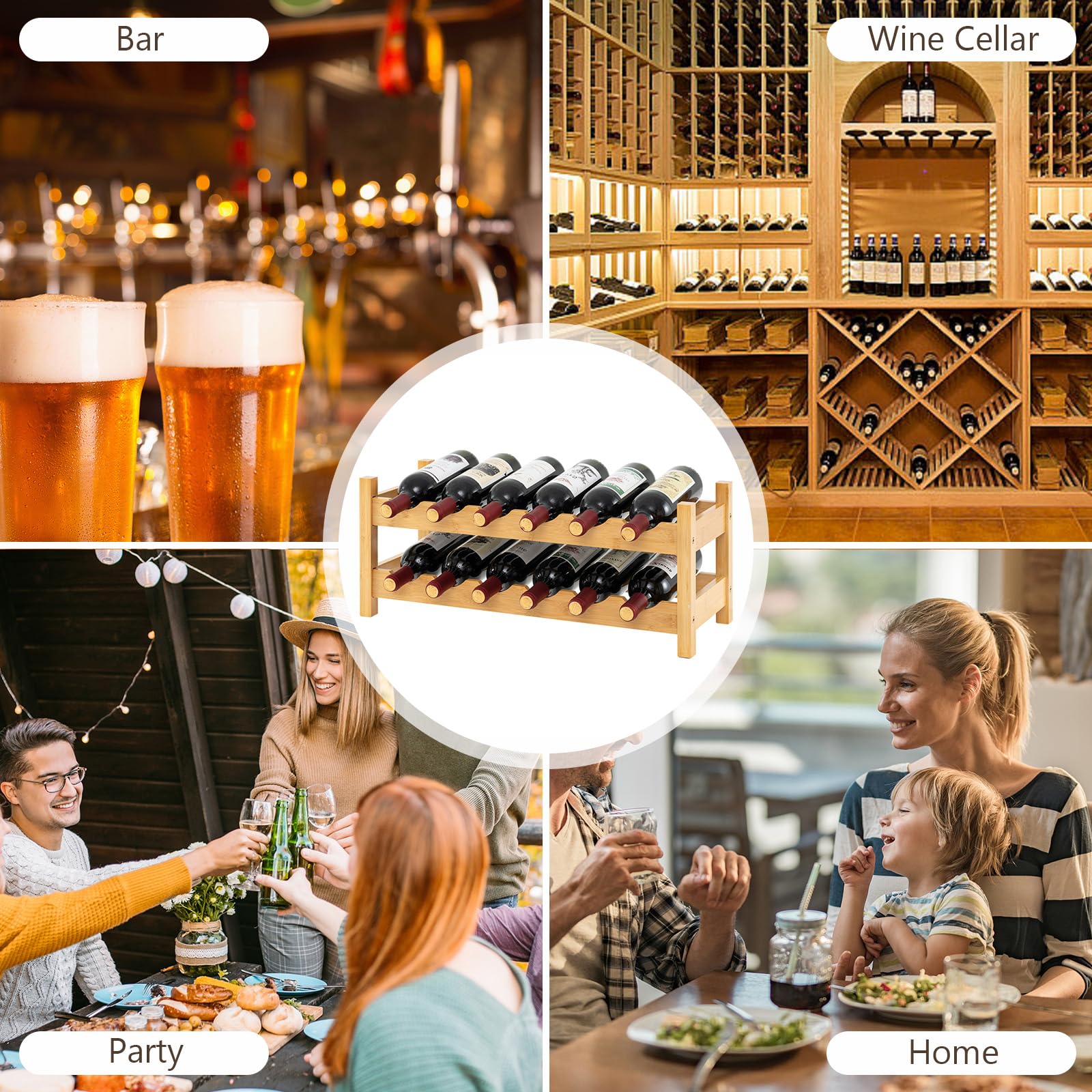 Giantex Bamboo Wine Rack, 2/3 Tier 12/18 Bottle Wine Storage Cabinet Shelf