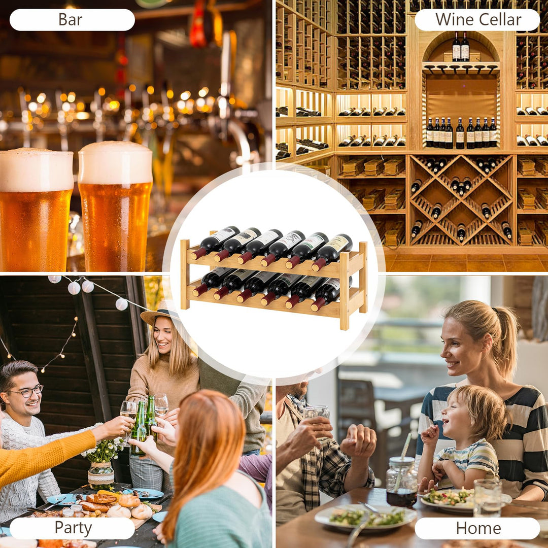 Giantex Bamboo Wine Rack, 2/3 Tier 12/18 Bottle Wine Storage Cabinet Shelf