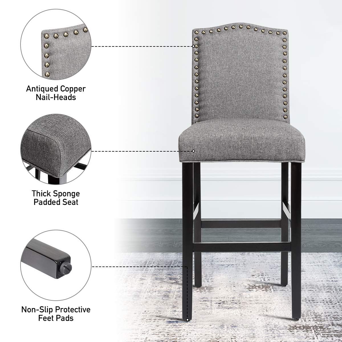 Counter Height Dining Side Barstools, w/ Thick Cushion