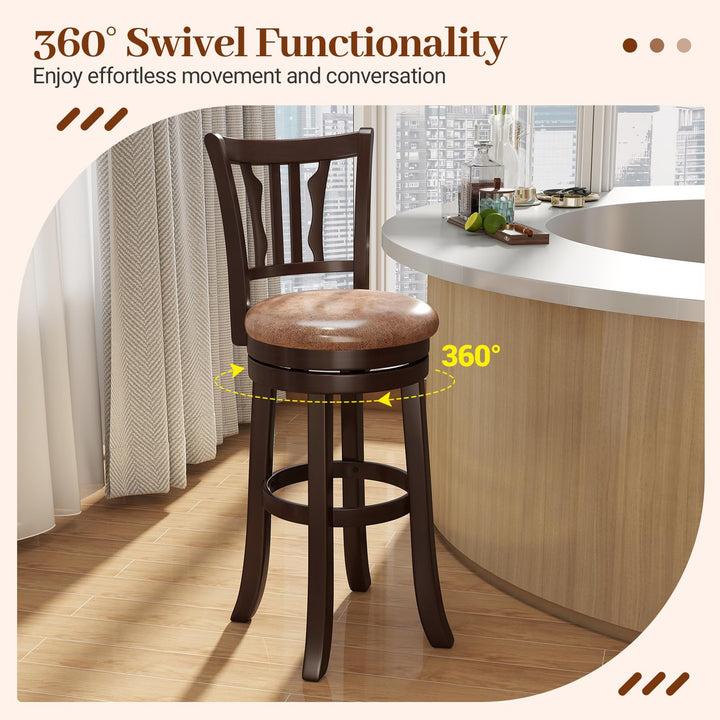 Giantex 30" Upholstered Bar Height Swivel Bar Stools Set of 2/4 with Back and Solid Rubber Frame