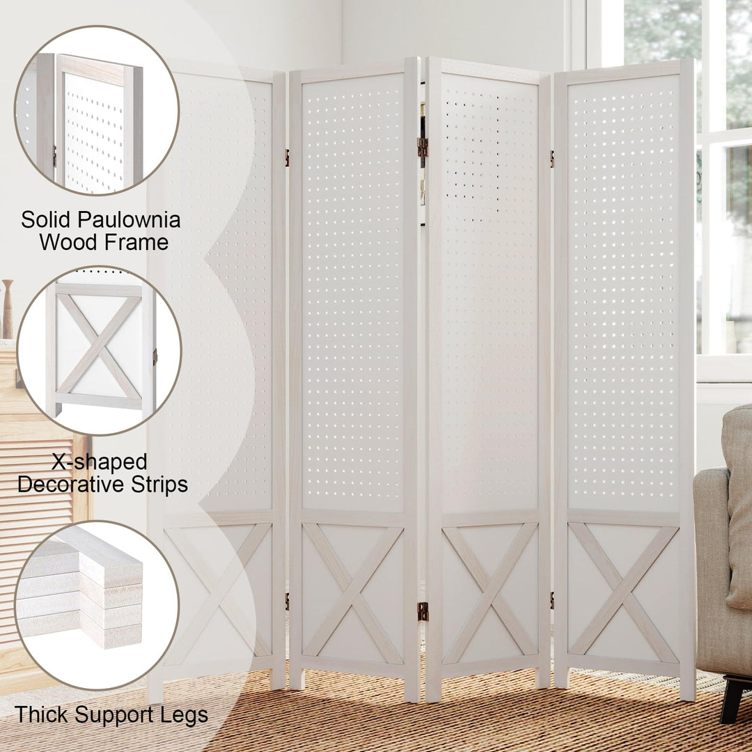 Giantex 4 Panel Foldable Solid Wood Frame Pegboard Room Divider (64"W x 67"H)