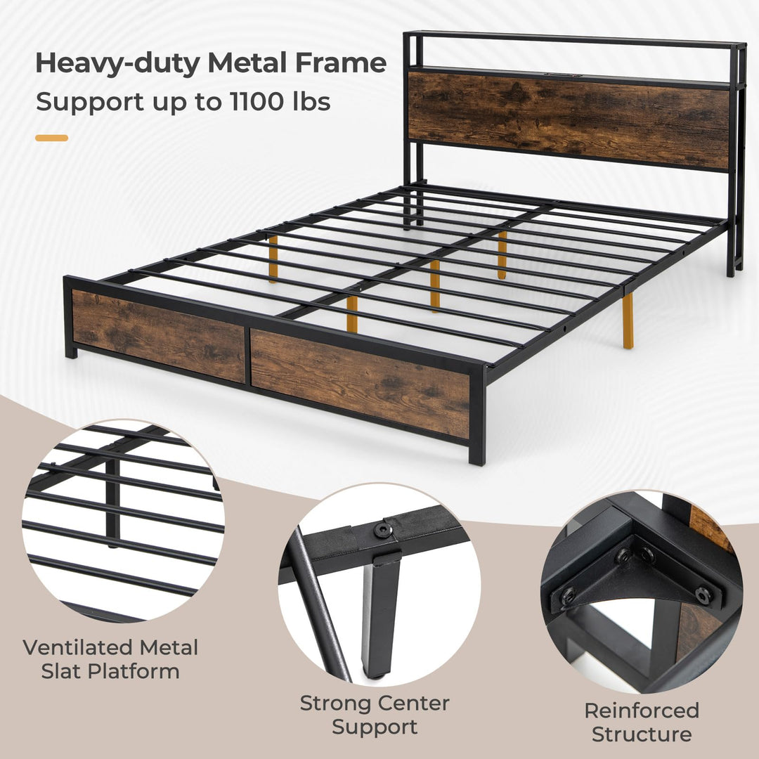 Giantex Queen/Full Bed Frame with LED Lights Headboard and 4 Storage Drawers