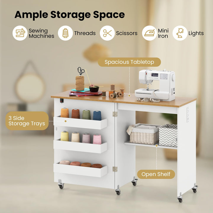 Giantex Folding Sewing Table with Charging Station