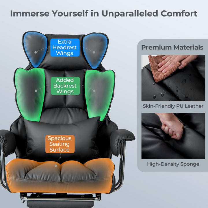 Giantex Office Desk Chair, High Back Executive Office Chair with Foot Rest and Lumbar Support