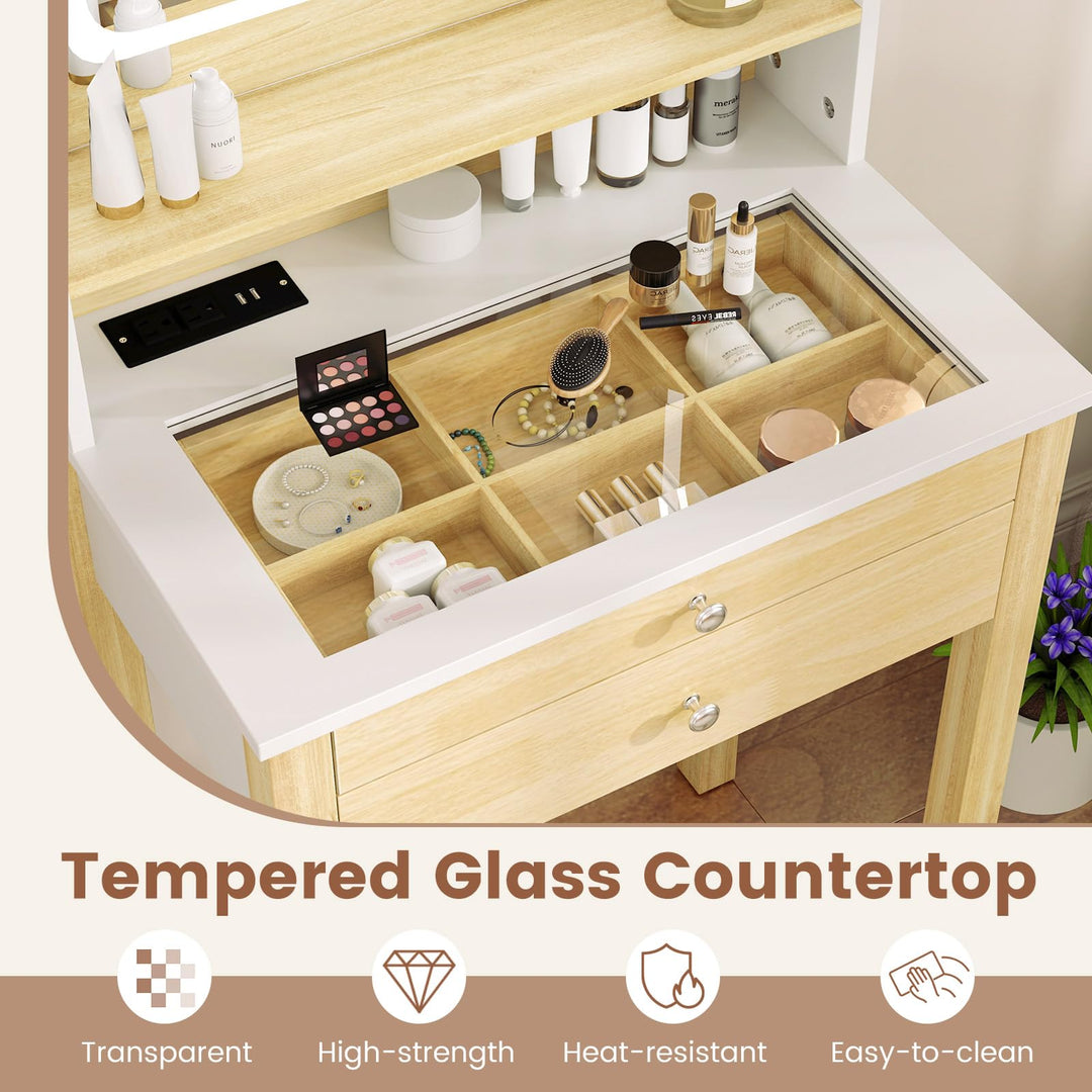 Small Vanity Desk with Mirror and Lights