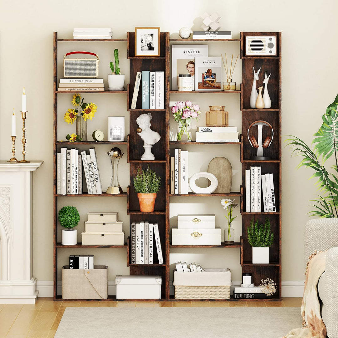 Giantex 6-Tier Bookshelf Wooden Bookcase with Staggered Shelves