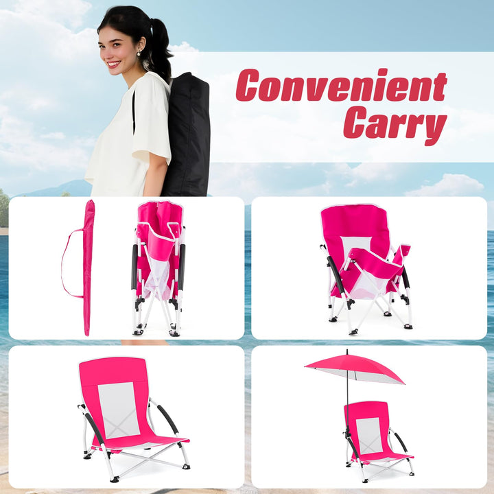 Giantex Low Folding Beach Chair with Detachable & Adjustable Umbrella
