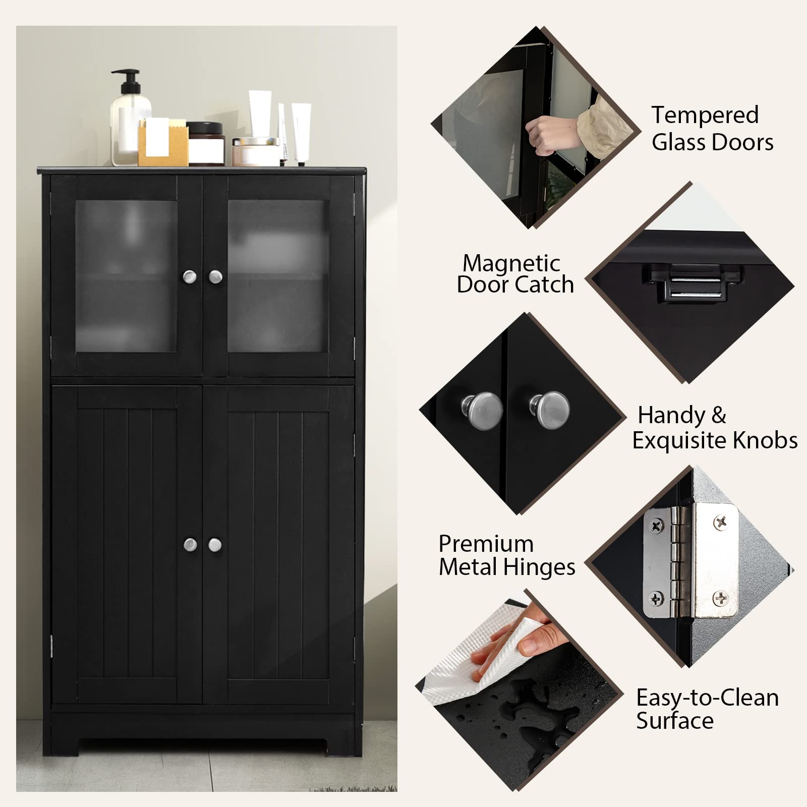 Giantex Storage Cabinet with Doors - Bathroom Floor Cabinet, Freestanding Tall Cabinet