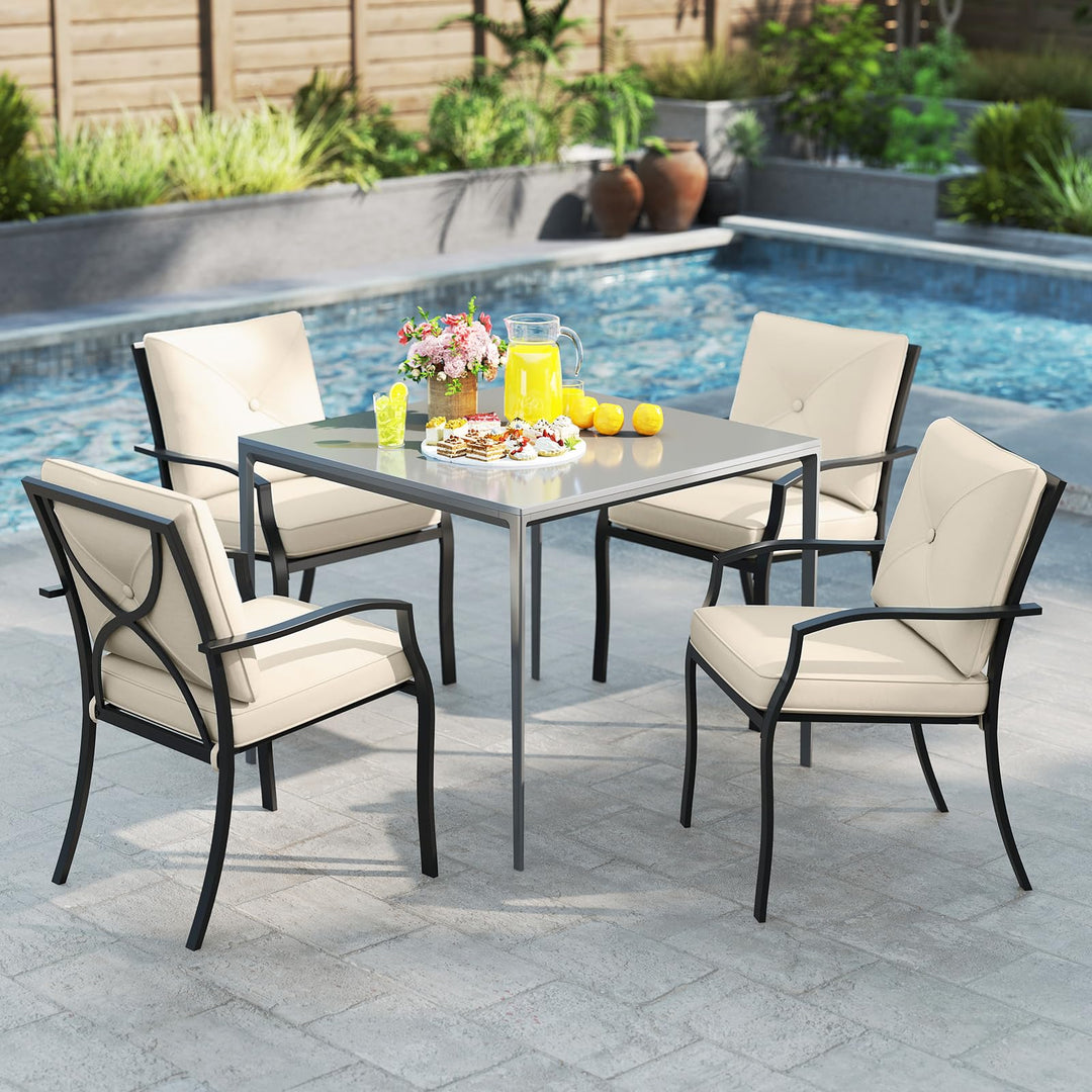 Giantex Metal Outdoor Dining Chair Set of 2/4 Stackable Patio Chairs with Armrests