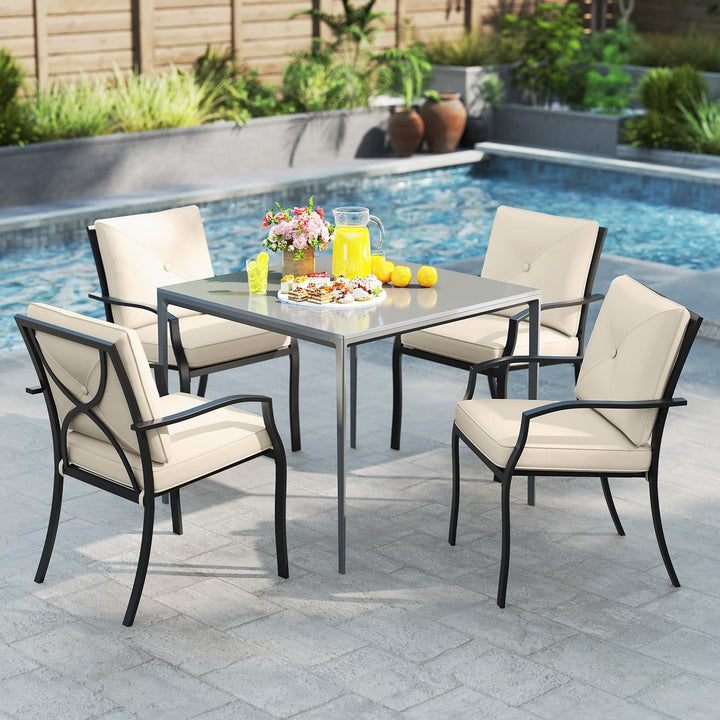Giantex Metal Outdoor Dining Chair Set of 2/4 Stackable Patio Chairs with Armrests