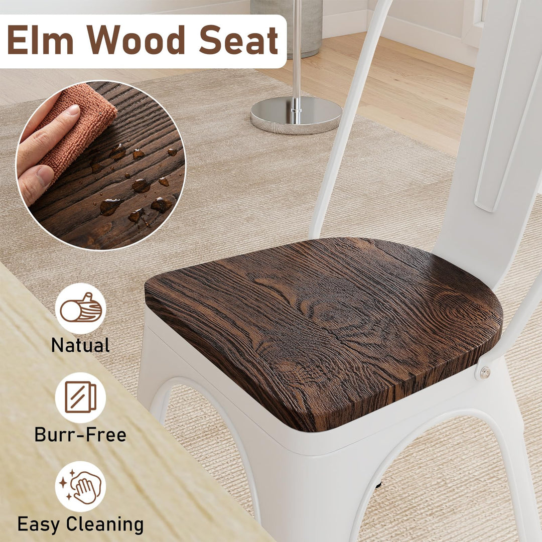Giantex Metal Dining Chairs Set of 4 Stackable Armless Kitchen Chairs w/Elm Wood Seat