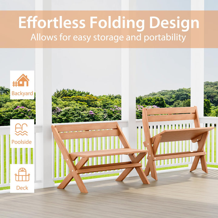Giantex Wood Outdoor Bench Folding - 2-Person Patio Garden Bench with Solid Teak Wood Structure