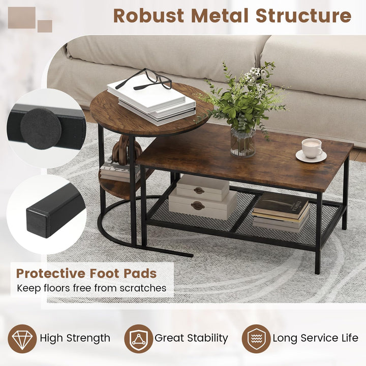 Giantex Nesting Coffee Table Set of 2 Detachable Rectangular Table