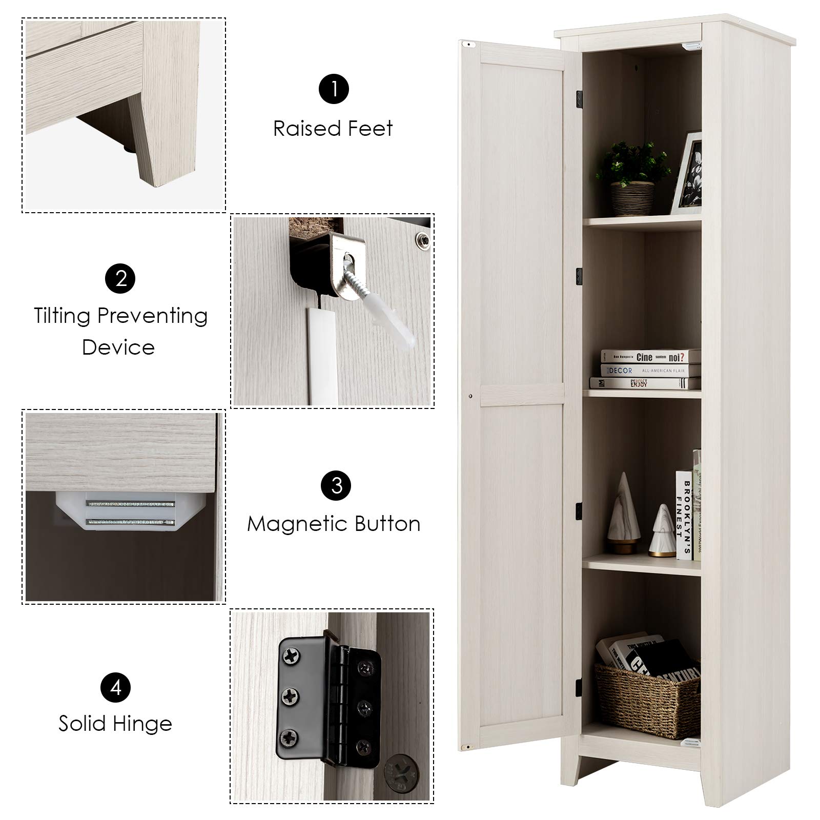 Giantex Tall Storage Cabinet Freestanding Floor Storage Tower with Four Shelves and Single Door