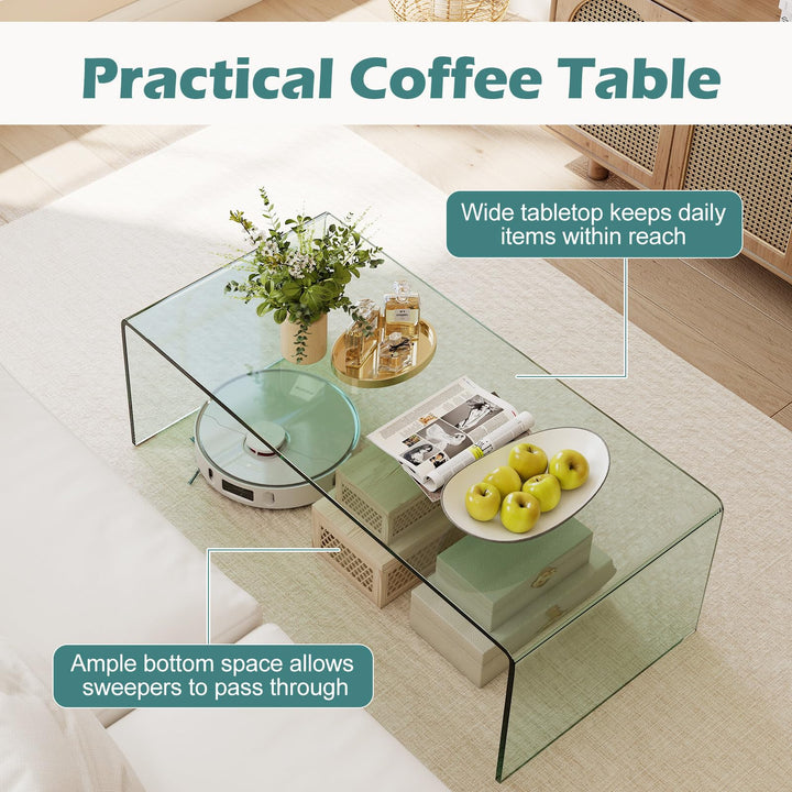 Giantex 40 Inch Clear Center Coffee Table with Tempered Glass Top &amp; Round Edges