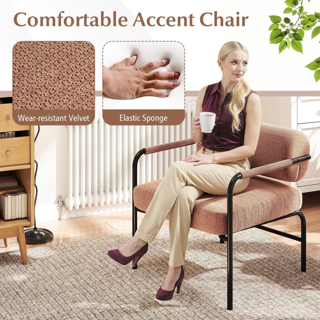Giantex Velvet Upholstered Living Room Chair with Thickened Backrest & Metal Armrests