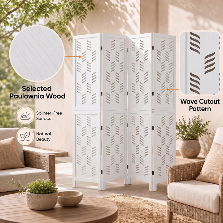GIANTEX Folding Room Divider | Wood Privacy Screen with Wave Cutout