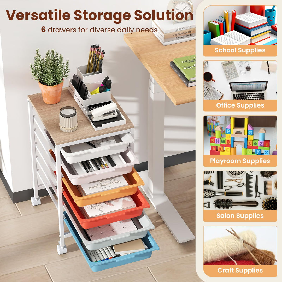 Giantex 6-Drawer Rolling Storage Cart with Wooden Tabletop