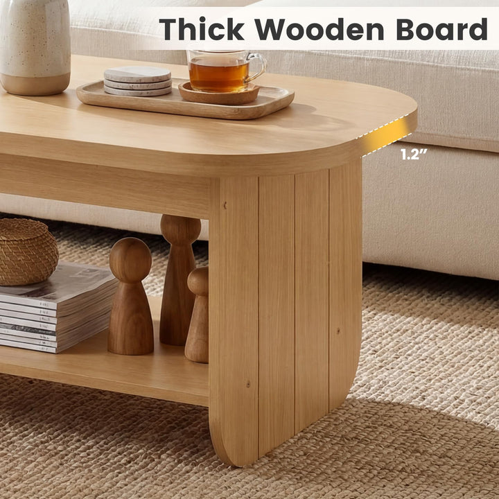 Giantex 47" Mid Century Oval Coffee Table with Storage Shelf &amp; Round Corner