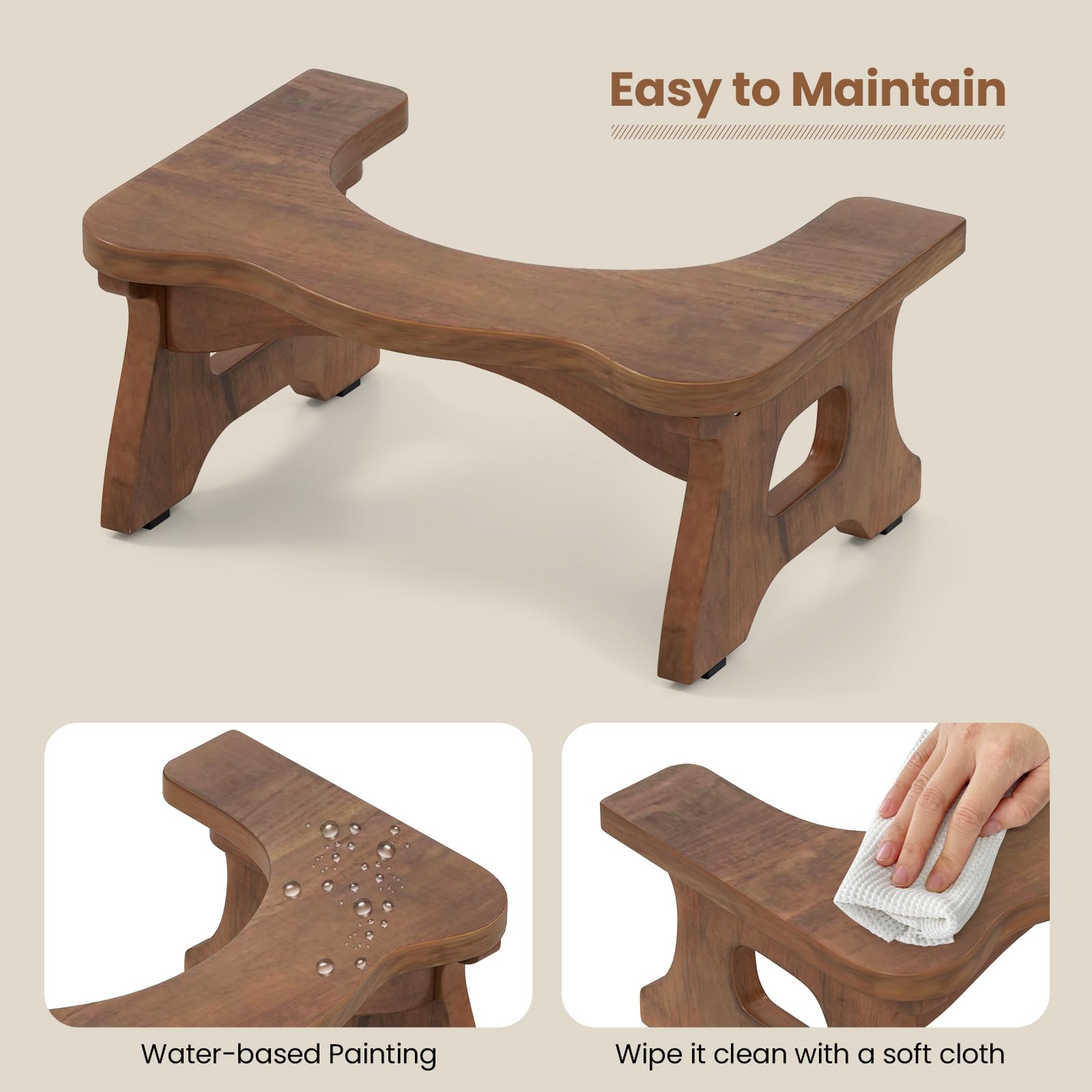 Giantex Teak Wood Toilet Stool - 7" Bathroom Squatting Stool