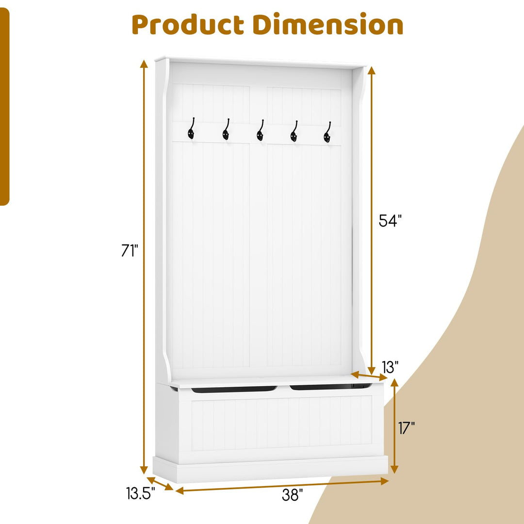 Giantex 3-in-1 Hall Tree with Storage Bench, 71" Entryway Coat Rack w/ 5 Double Hooks