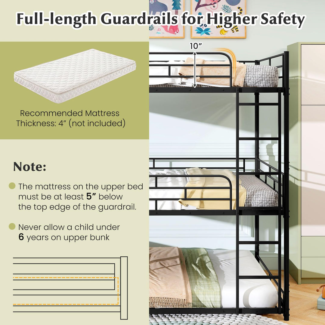 Giantex Metal Full Over Full Over Full Bunkbeds with Safety Guardrails & 2 Ladders