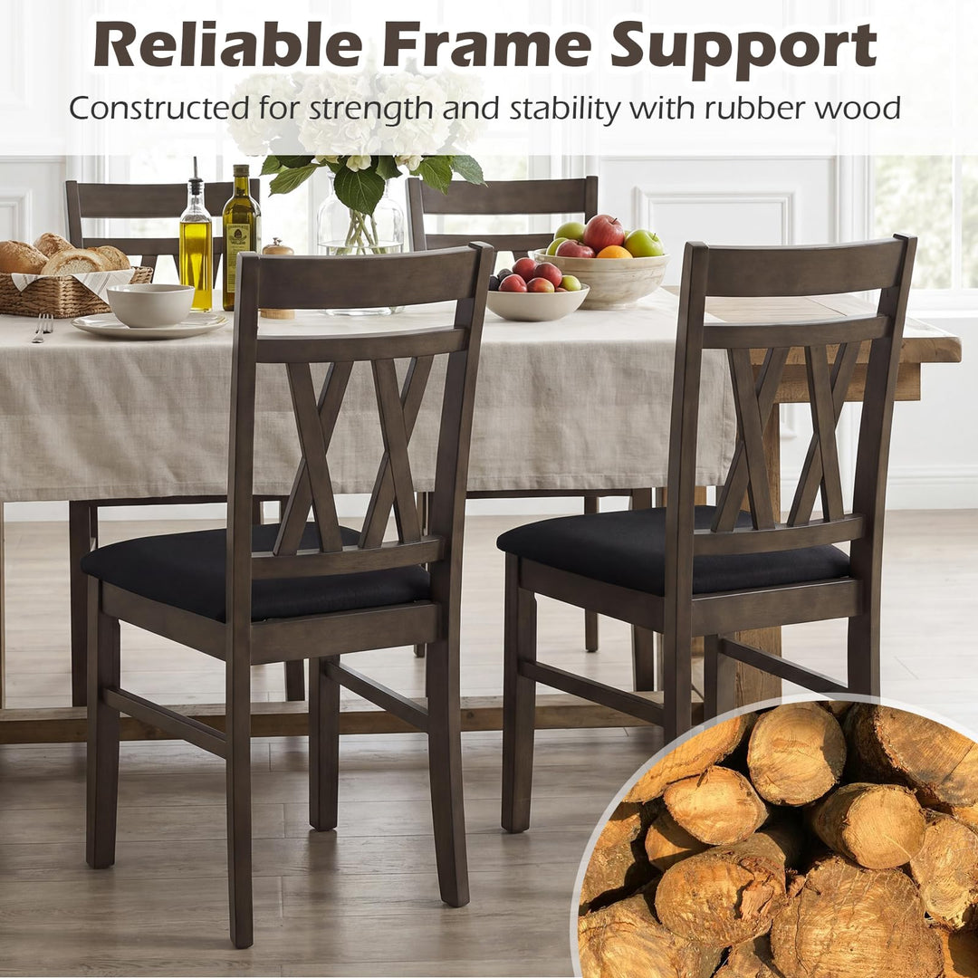 Giantex Wood Dining Chairs Set of 2/4 Linen Style Upholstered Kitchen Chairs with Dual X-Shaped Back