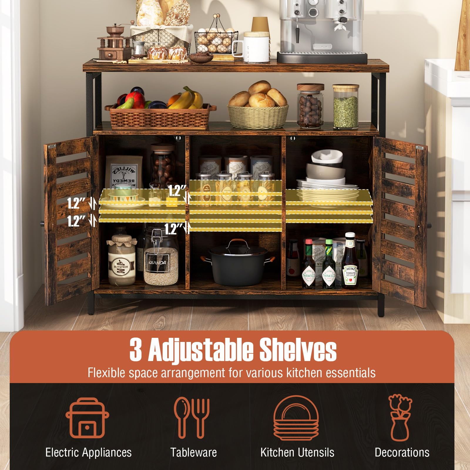 Giantex Buffet Cabinet, Kitchen Sideboard with 2 Storage Cupboards, Open Shelves, 2 Cubes, Anti-Tipping Kits