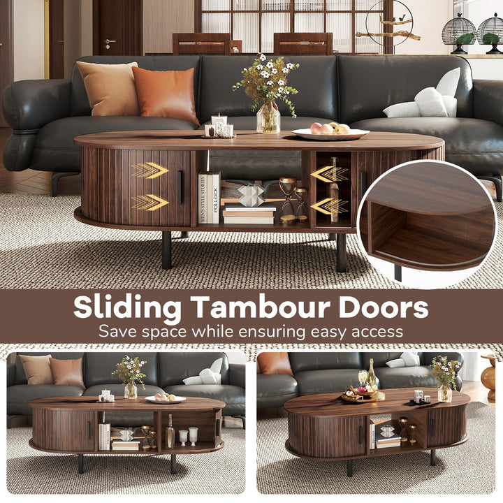 Giantex 48 Inch Mid Century Modern Living Room Table with Sliding Tambour Doors