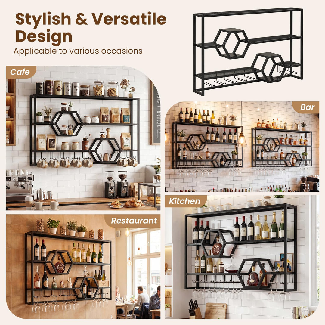 Giantex Wall Mounted Wine Rack 47” Large Floating Bar Shelves