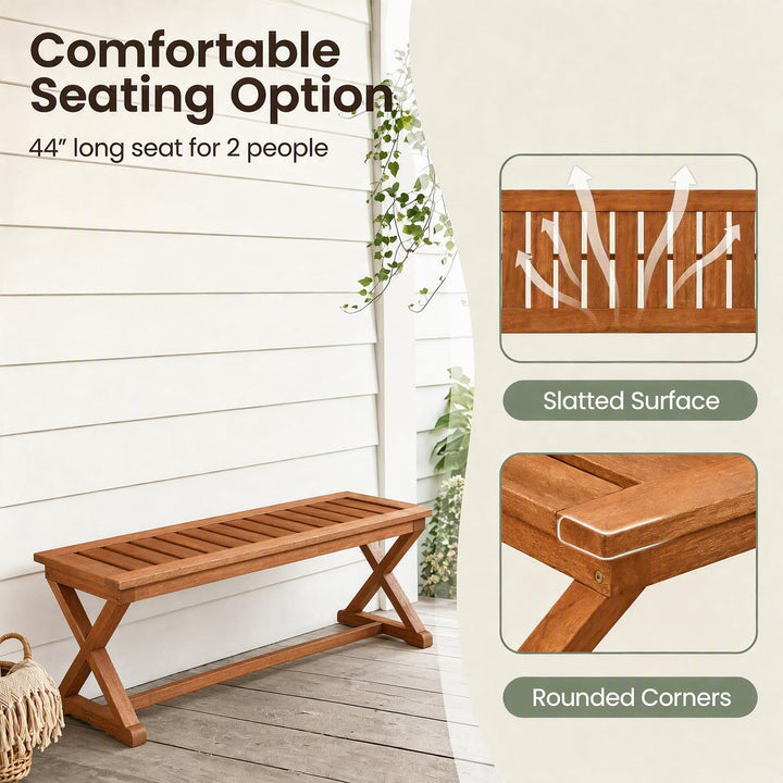 GIANTEX 44" Solid Wood Outdoor Bench with Cross Legs (1/2)