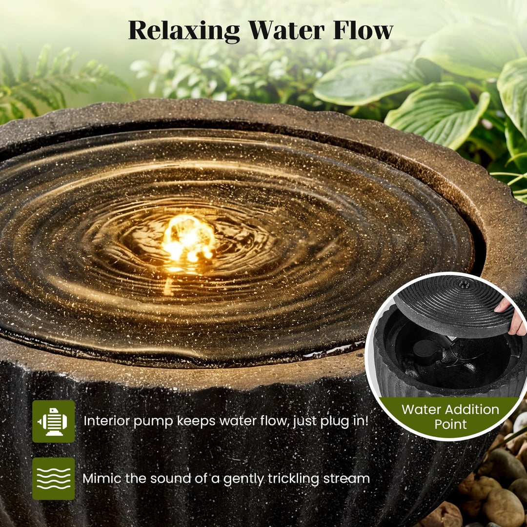 Giantex 17.5"/18" Round Outdoor Water Fountain with 6 LED Lights