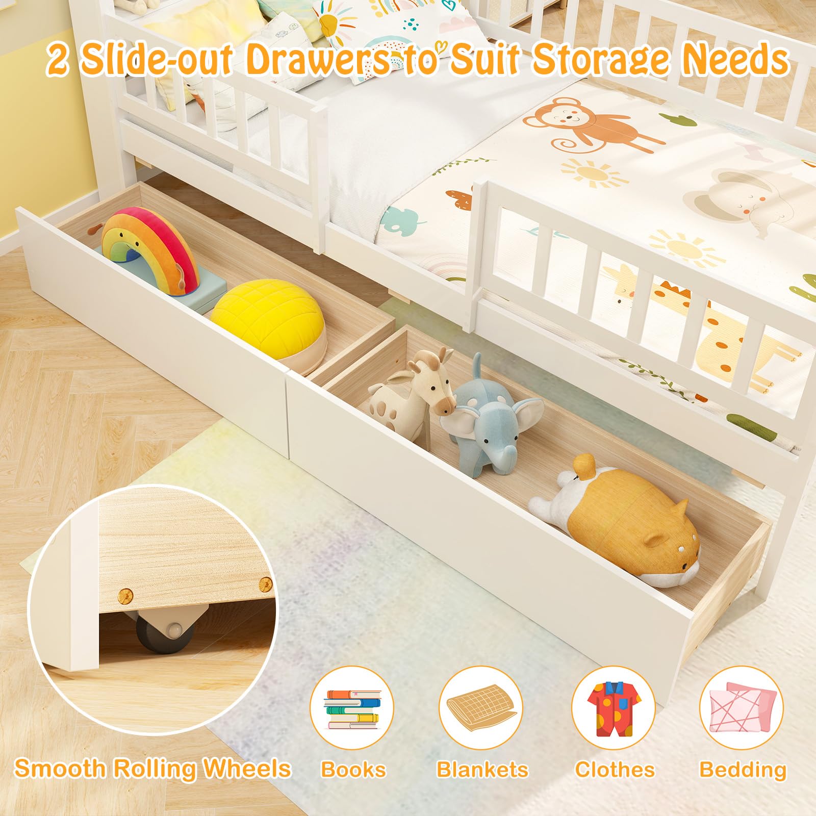 Giantex Twin House Bed with 2 Storage Drawers
