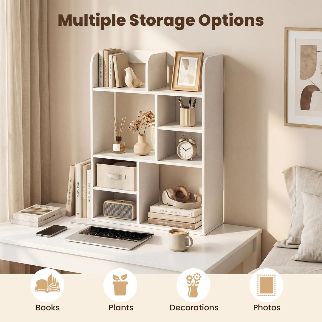 Giantex 3-Tier Desktop Bookshelf | 23.5" Desk Hutch Dorm with 8 Open Storage Cubes