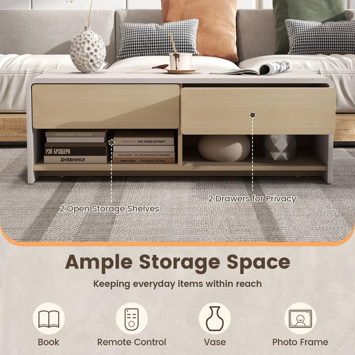 Giantex 43 Inch Modern Rectangle Coffee Table with Storage Drawers