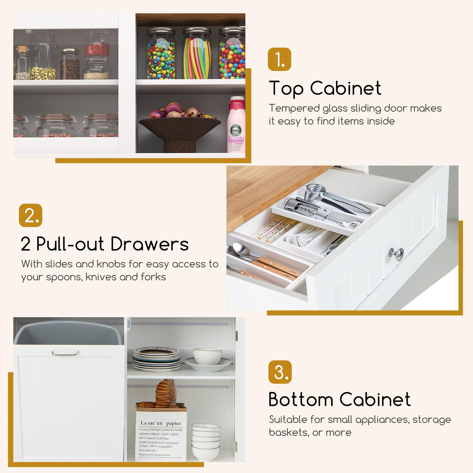 Giantex 68” Tall Kitchen Pantry, Buffet Hutch w/Tilt Out Trash Can Storage Cabinet, 2 Drawer, Shelves