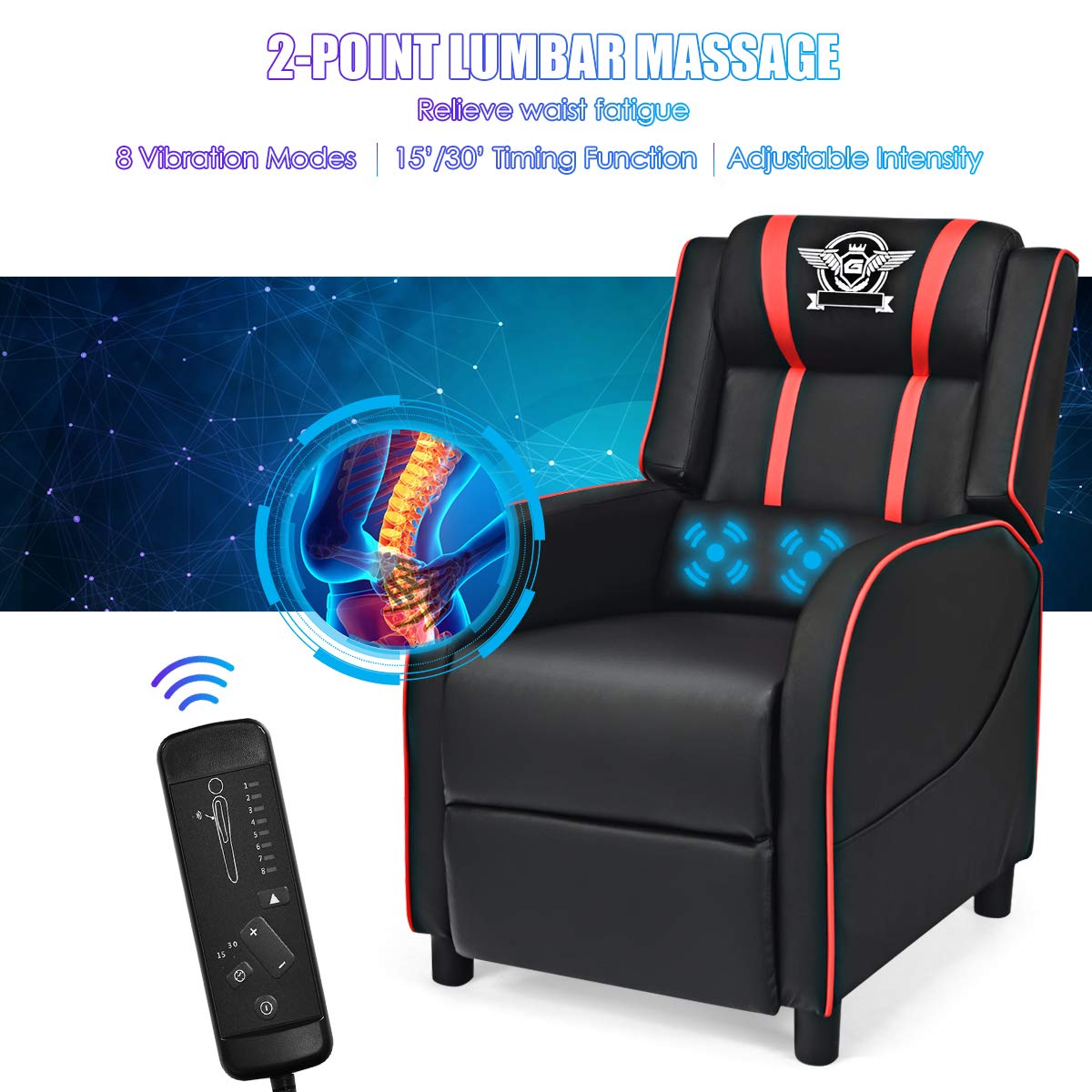 Gaming Recliner Chair, Racing Style Single Recliner Sofa - Giantex