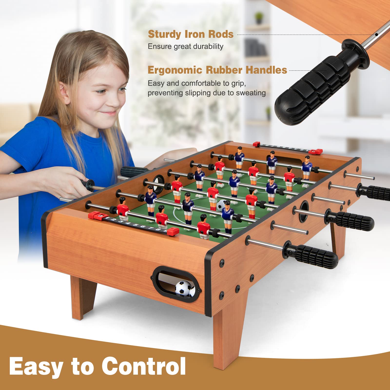 Giantex 27" Foosball Table, Easily Assemble Wooden Soccer Game Table Top w/ Footballs