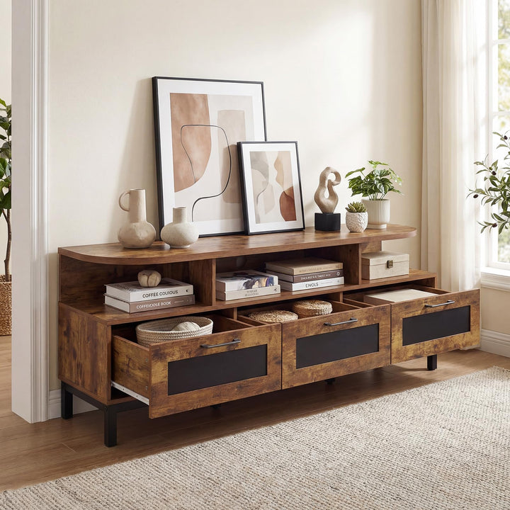 Giantex TV Stand for TVs up to 75" Entertainment Center with 3 Storage Drawers and Open Shelves