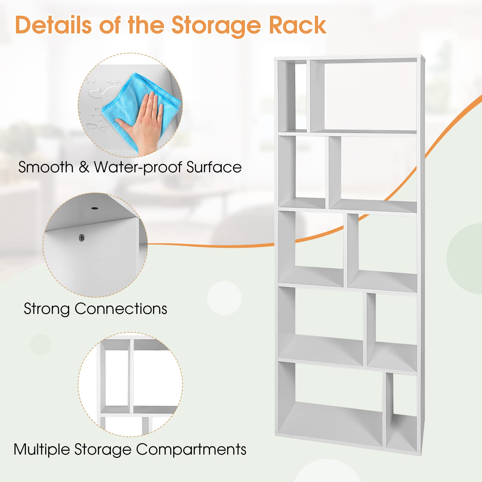 Giantex 5 Tier Bookshelf, 66" Tall 10-Cube Open Shelves Storage Organizer Cabinet