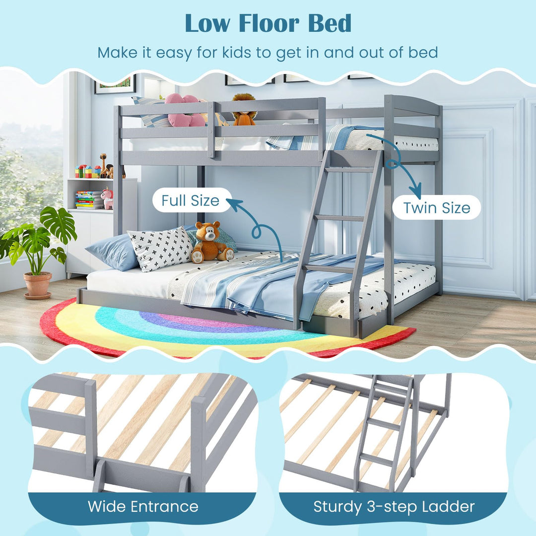 Giantex Twin Over Full Bunk Bed Solid Wood Kids Bunk Bed with Full-Length Guardrails & Ladder