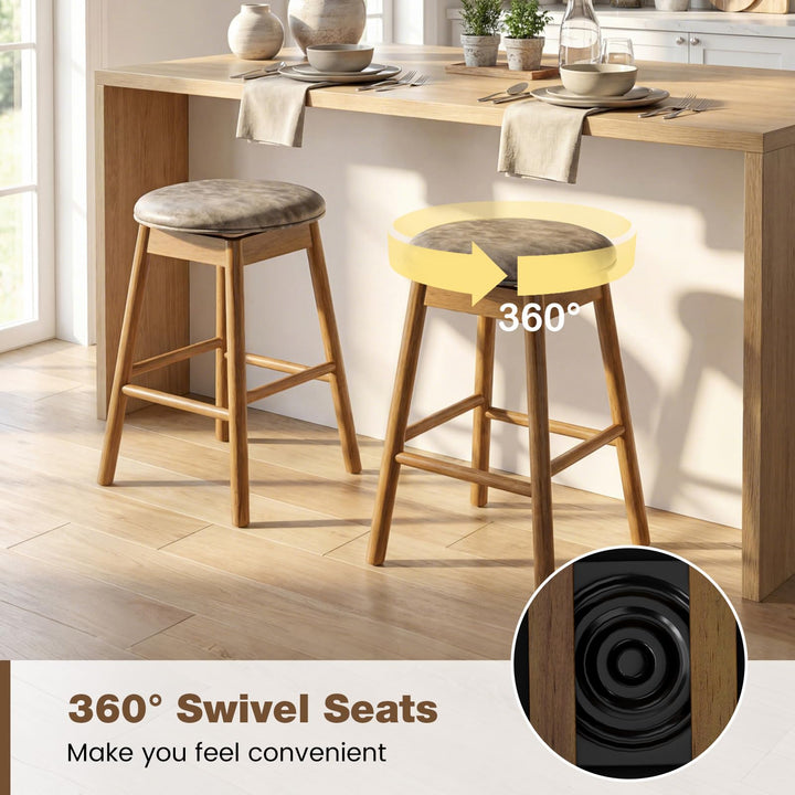 Giantex Swivel Counter Height Barstools with Solid Wood Legs and Footrests