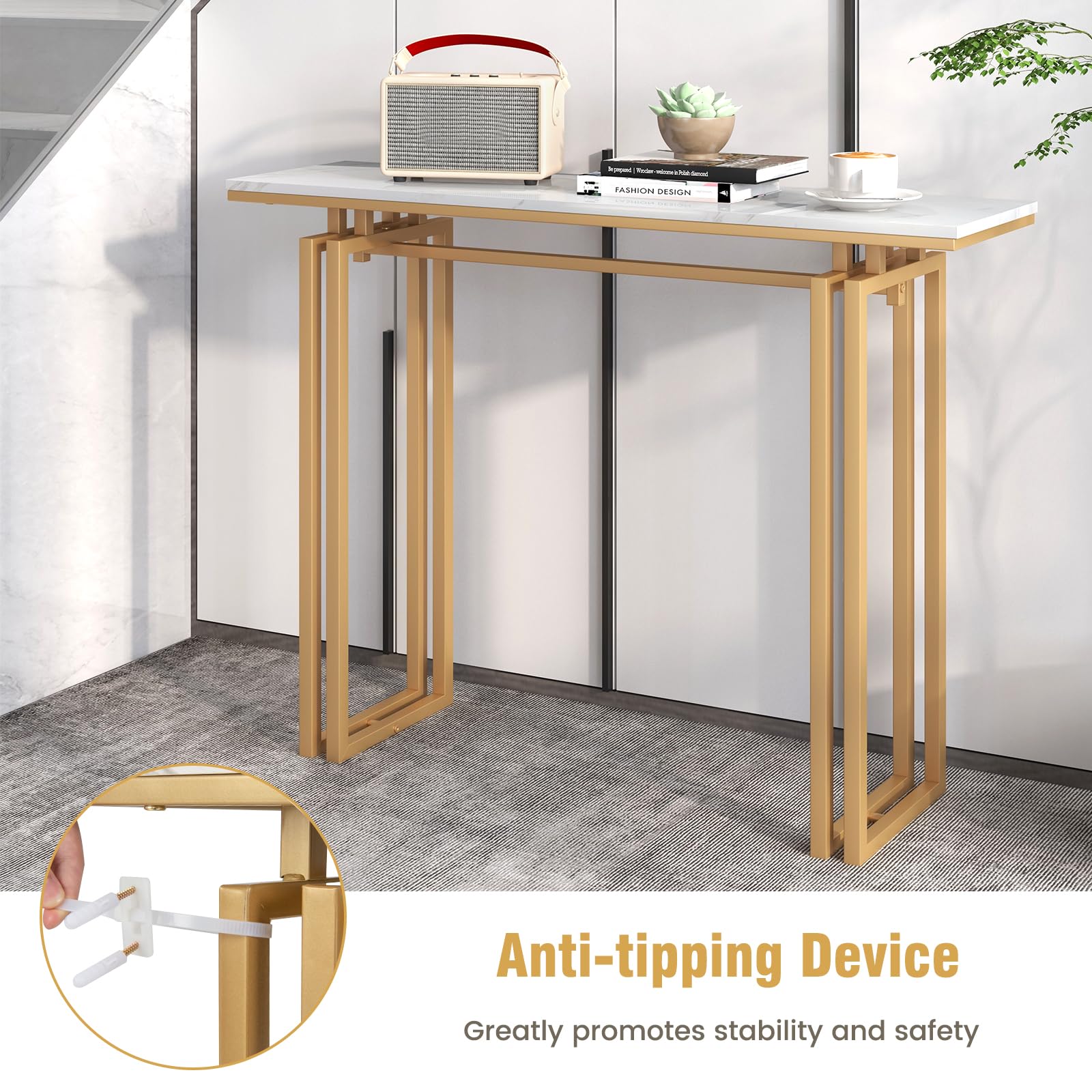 Giantex 43.5" Console Table for Entryway - Faux Marble Sofa Table