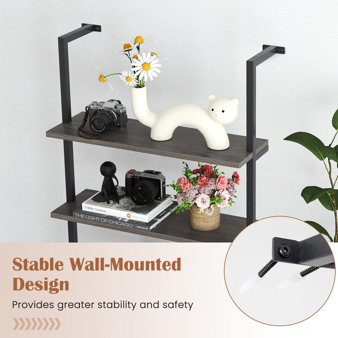 Giantex 6-Tier Ladder Shelf, 72" Wall Mounted Bookshelf with Metal Frame, Industrial Open Storage Shelves