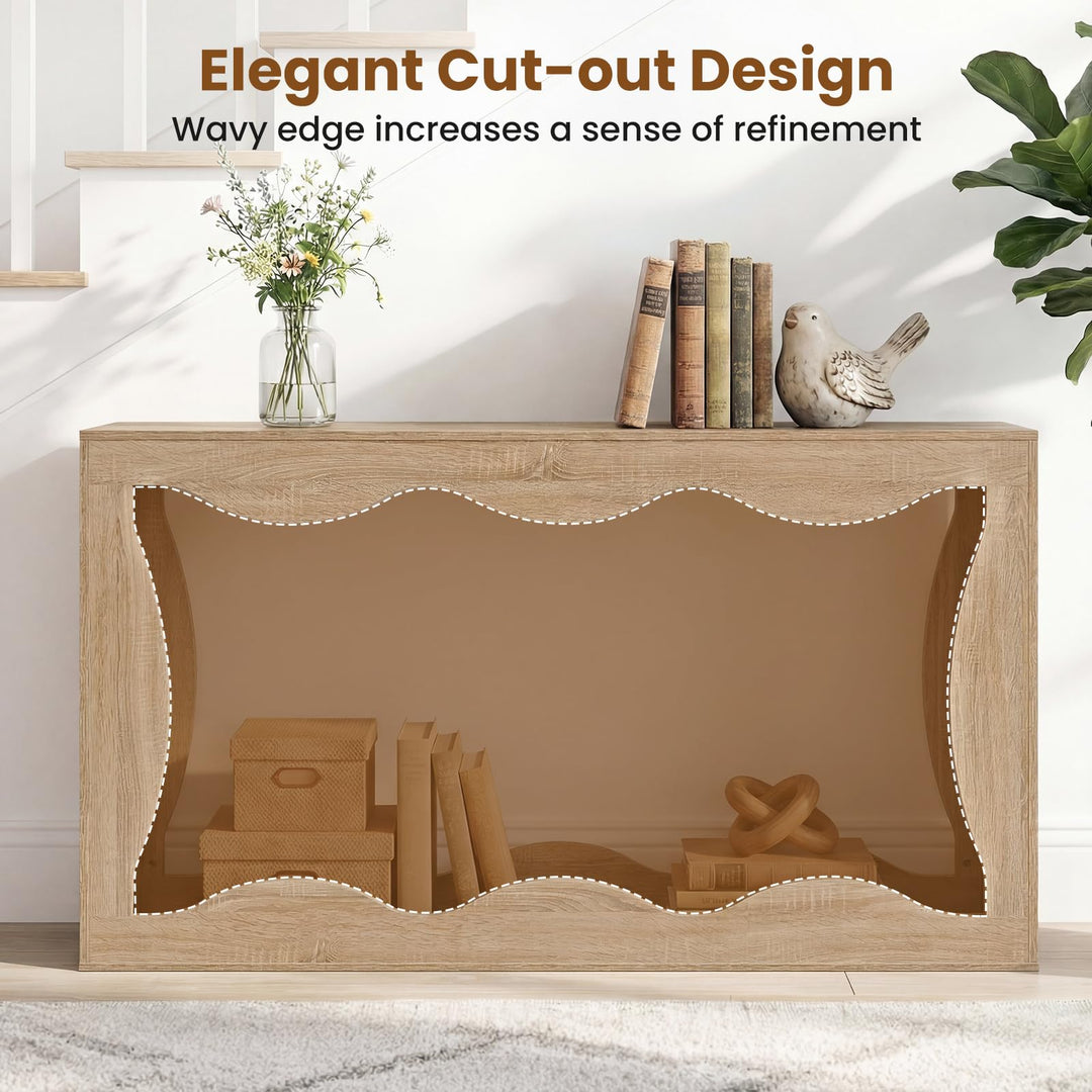 Giantex 63" Farmhouse Console Table | 2-Tier Wavy Entryway Table with Built-in Storage Space